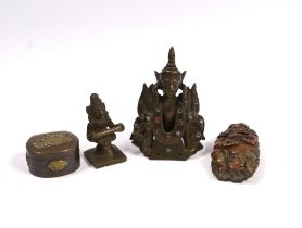 A Japanese mixed metal Vesta case modelled as an oni, a similar box, a Thai bronze figure and an