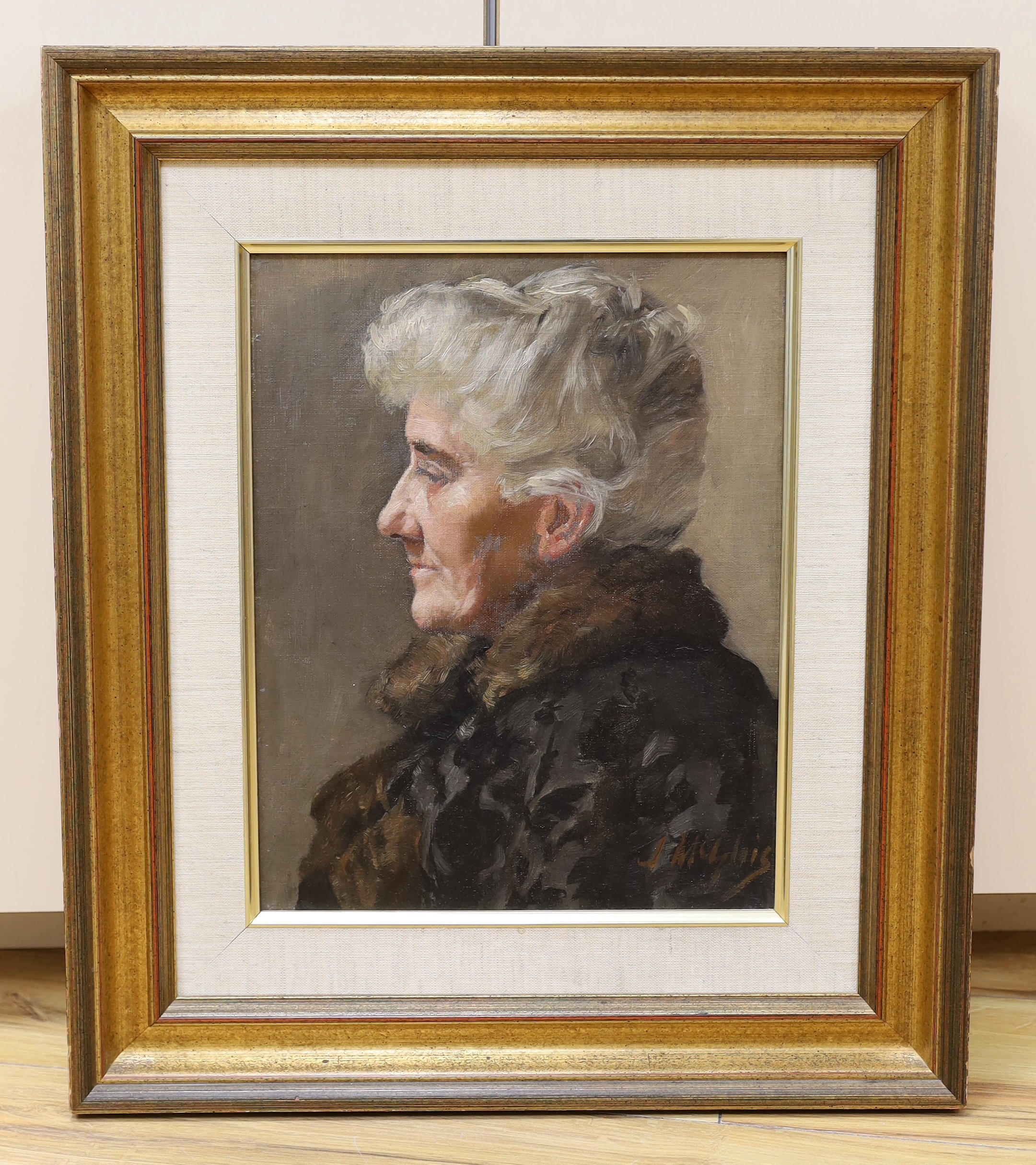 J. McGlais, oil on board, Portrait of an elderly lady, signed, 33 x 26cm - Image 2 of 4