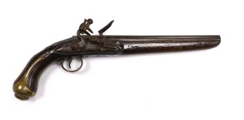 An early 19th century Balkan flintlock holster pistol. with limited engraving to lock and barrel and