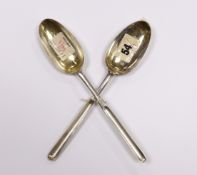 Two 18th century silver combination marrow scoop spoons, London, 1735 and James Wilks, London,