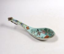 A 19th century Chinese enamelled porcelain large spoon, 22cm long