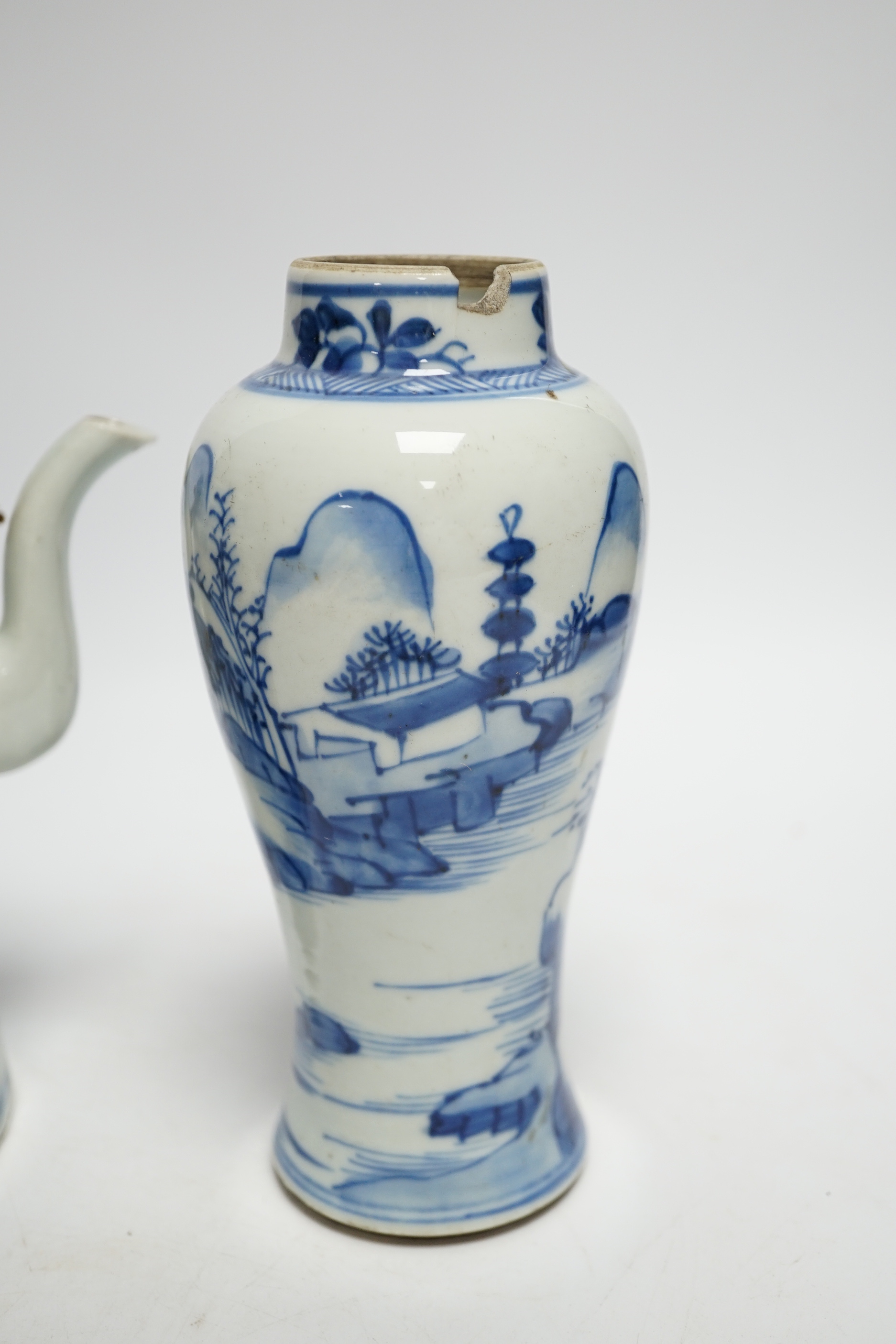19th century Chinese blue and white porcelain comprising teapot, vase and dish, largest 18cm high - Image 4 of 8