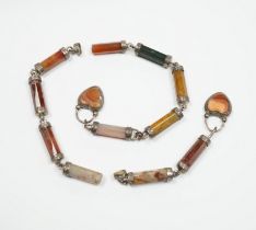 A white metal and Scottish hardstone set necklace, 45cm.