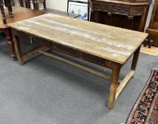 A 19th century French rectangular oak two drawer farmhouse table, length 201cm, depth 101cm,