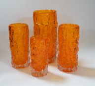A pair and two other Whitefriars ‘bark’ vases in tangerine, tallest 24cm
