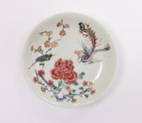 A Chinese famille rose fencai ‘phoenix and peony’ saucer dish, Yongzheng period, 10cm
