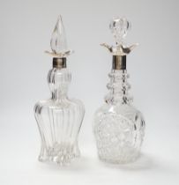 Two early 20th century silver collared cut glass decanters with stoppers, including Sheffield, 1903,