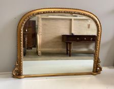 A Victorian style gilt framed overmantel mirror, width 145cm, height 107cm