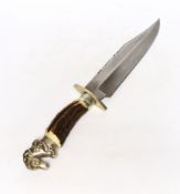 A James & Lowe Bowie knife, clip point blade with unsharpened false edge and decorative filework,