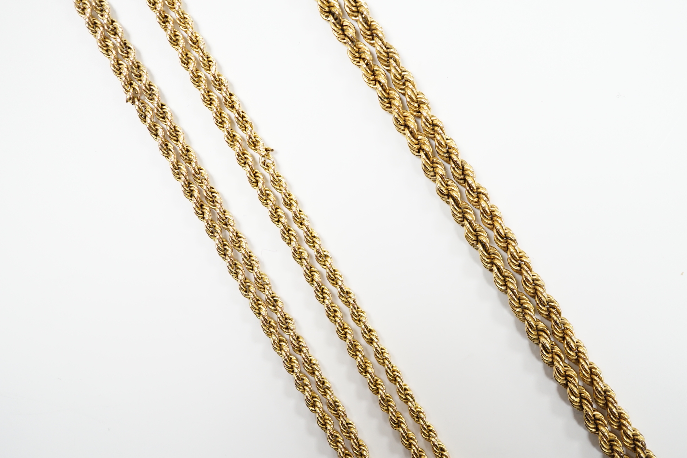 Two modern 9ct rope twist chains, the longest a.f., 144cm, gross 26.4 grams. - Image 2 of 5