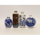 Three 19th century Chinese blue and white snuff bottles, and a similar underglaze blue and copper