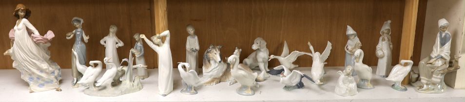 Twenty pieces of Lladro and Nao porcelain, tallest 31cm