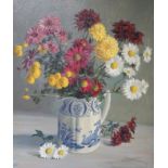 After James Bolivar Manson (1879-1945), oil on canvas, Still life of flowers in a blue and white