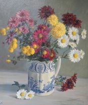 After James Bolivar Manson (1879-1945), oil on canvas, Still life of flowers in a blue and white