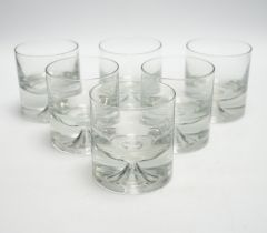 A set of six plain crystal glass tumblers