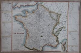 Andre Basset (French, 19th. C), Carte Routiere de la France, hand coloured map, sold by Basset, Roue