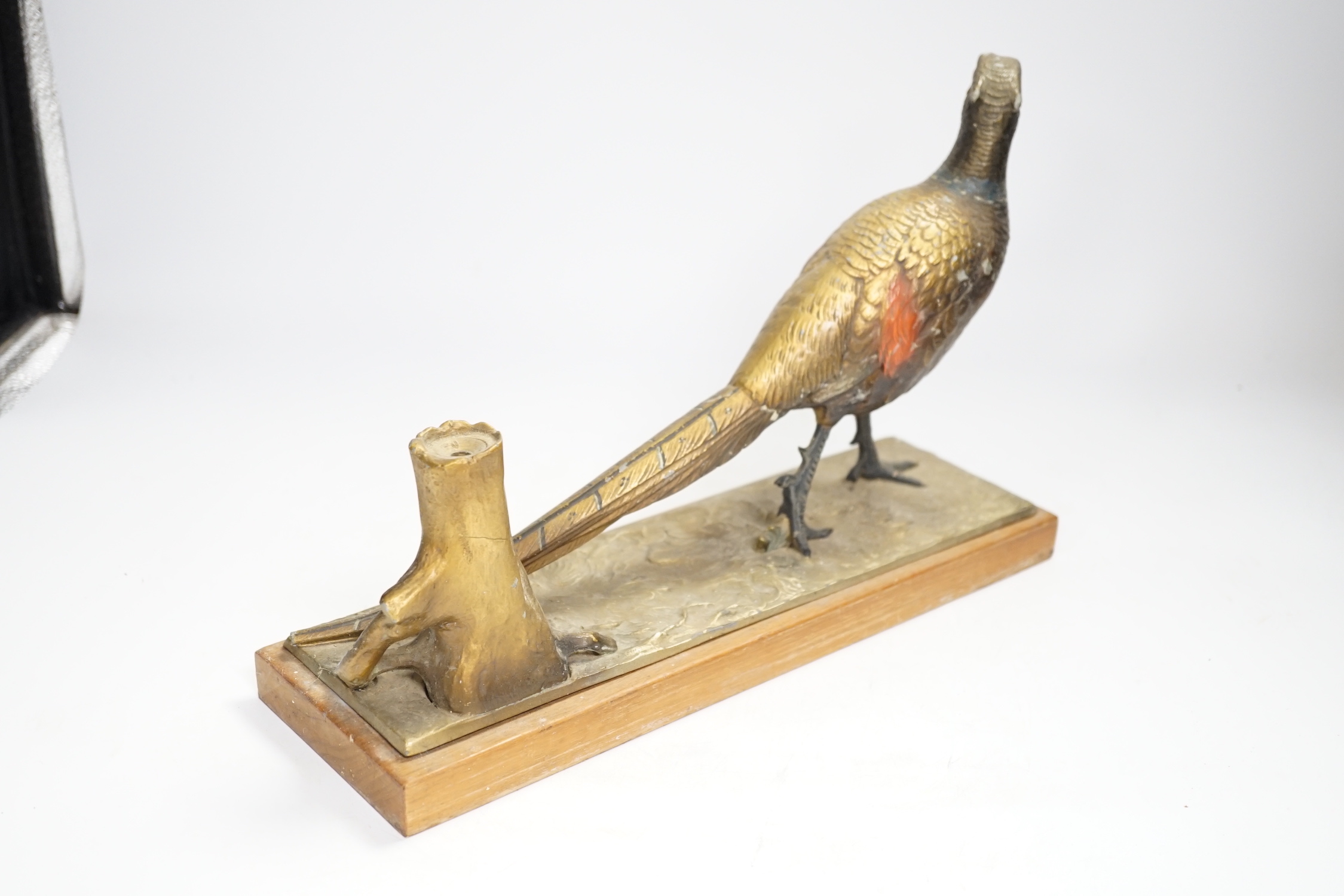 A cold painted spelter table striker, in the form of a pheasant, 31.5cm wide - Image 3 of 4