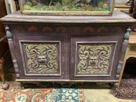 An early 20th century painted bow front sideboard, width 140cm, depth 56cm, height 100cm