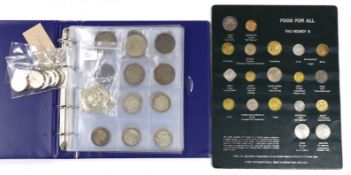 British and World coins, George III to George VI collection in one folder, to include 1890 crown,