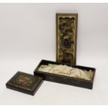 A 19th century Chinese lacquered games box containing a large collection of mother-of-pearl gaming