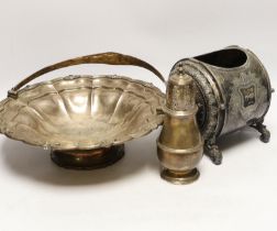 A George IV silver bread basket, London, 1827? (marks rubbed), diameter 31cm, together with a 1930's