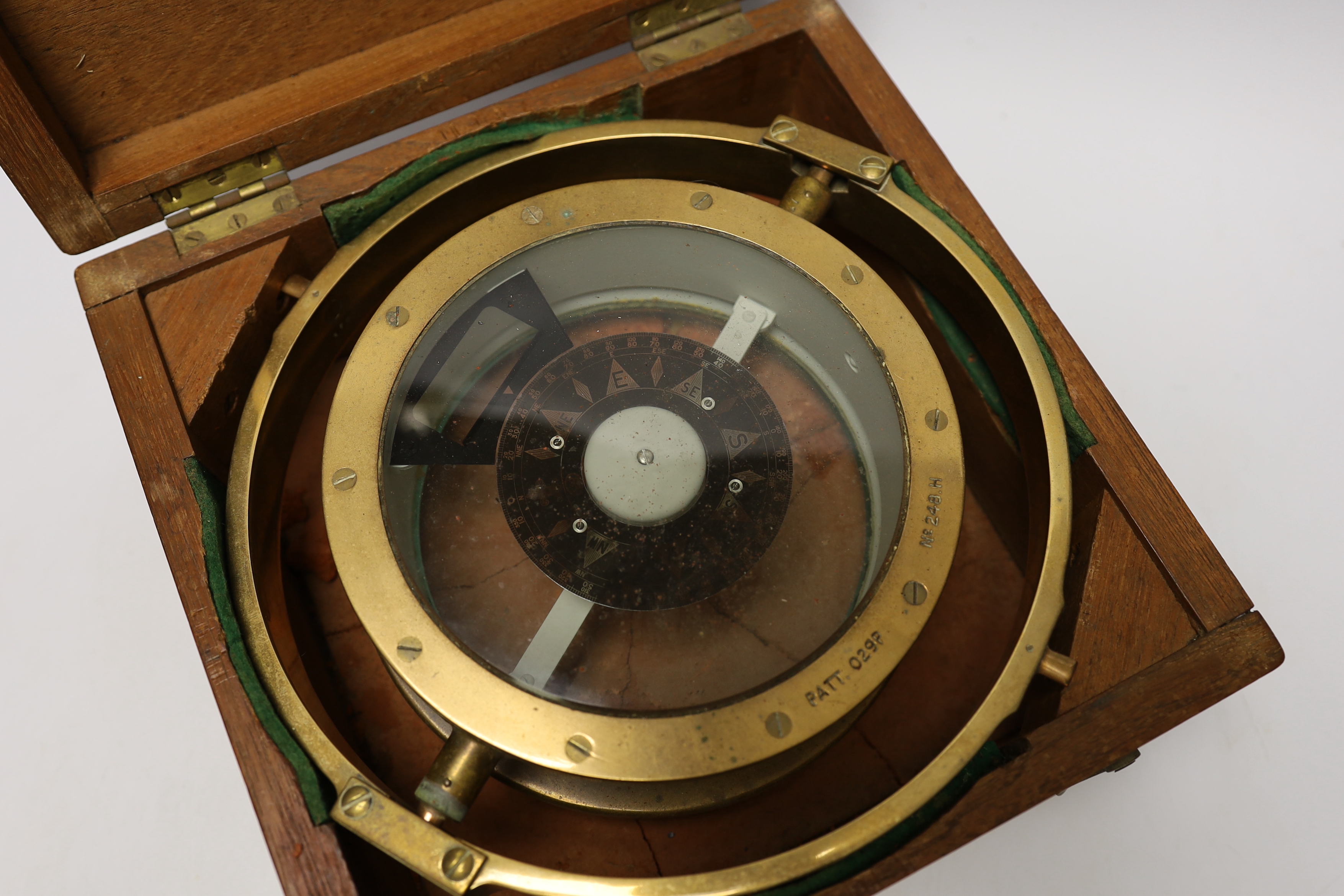 A cased brass compass impressed PATT 029P, 24cm in diameter - Image 2 of 2