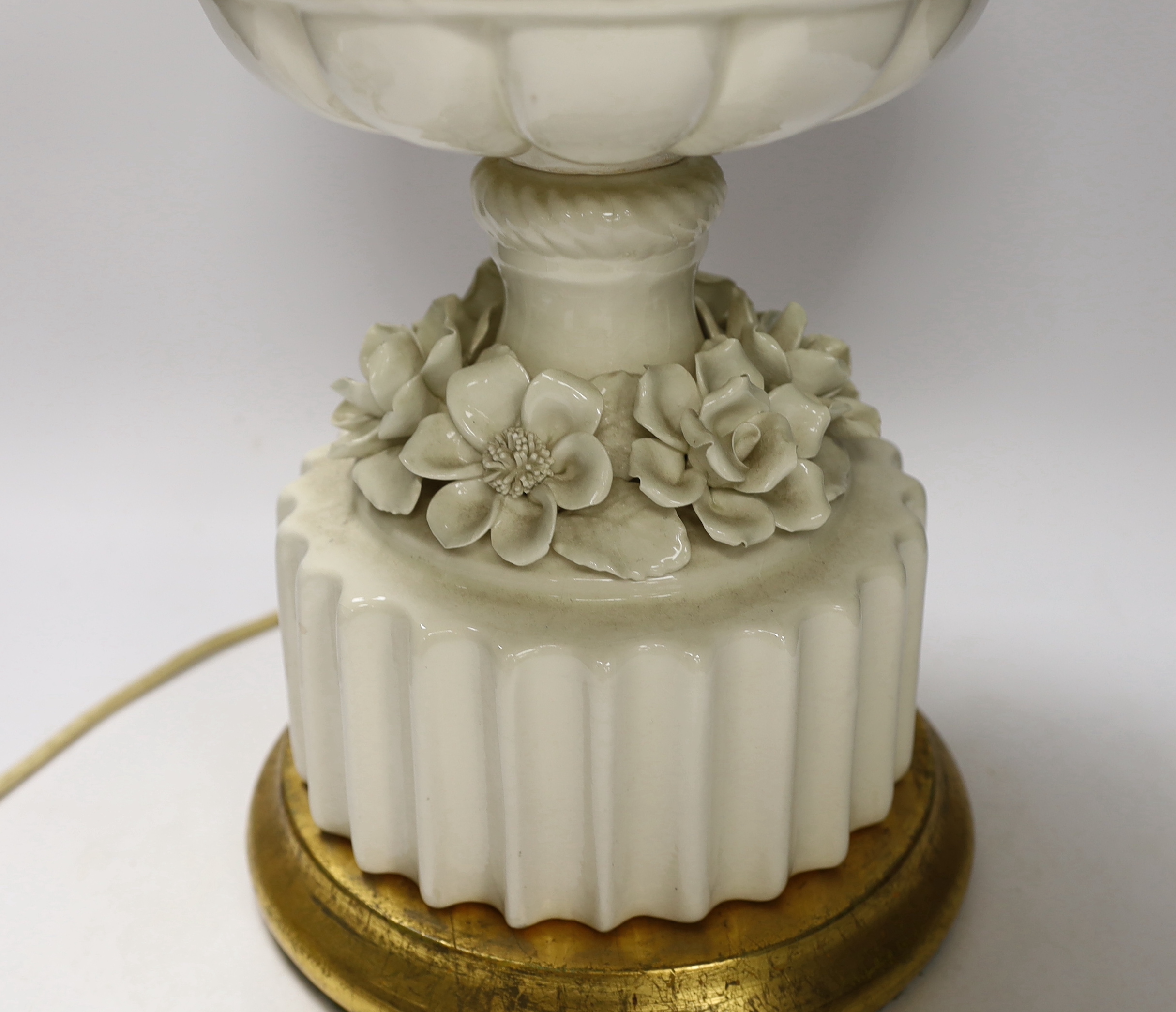 A large floral column table lamp on circular gilt base, 64cm high including the fitting - Image 2 of 4