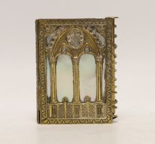 A gilt metal and mother of pearl mounted aide memoire, 7cm high