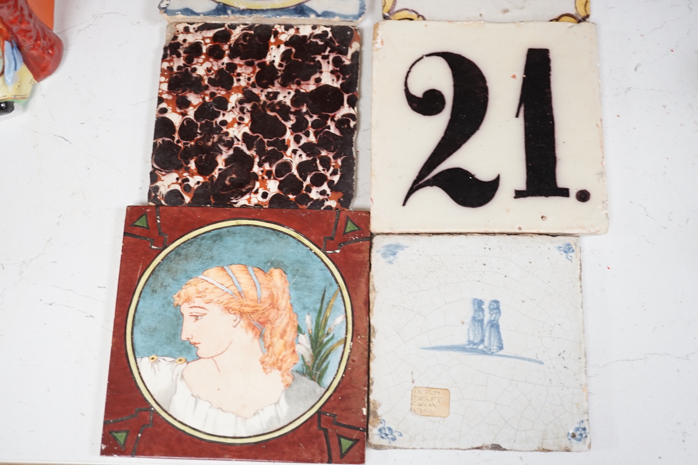 A collection of Continental tiles including 17th & 18th century Delft, Pre-Raphaelite style and - Image 2 of 5