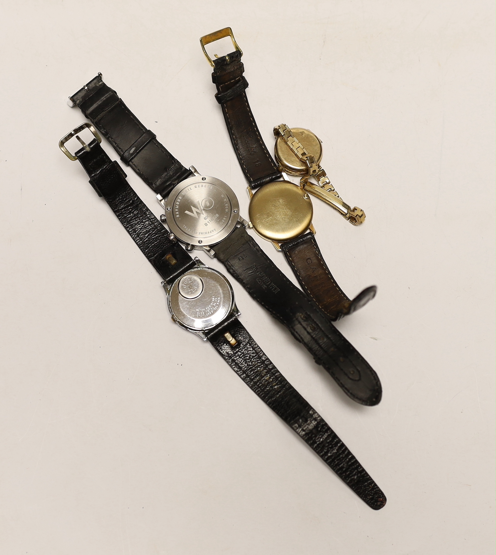 Three assorted gentleman's wrist watches including Raymond Weil, Timex and a 9ct gold quartz wrist - Image 3 of 3