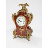 An early 20th century French tortoiseshell mantel clock with dragon mount, 30cm