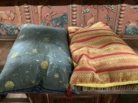 Two rectangular embroidered cushions, each 70 x 50cm