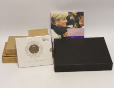 Royal Mint UK QEII proof silver coins - 2007 Diana £5, 1980 Queen Mother 80th crown, 1999 Edward and