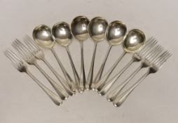 A set of six George VI silver rat tail pattern soup spoons, Cooper Brothers s & Sons, Sheffield,