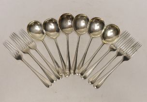 A set of six George VI silver rat tail pattern soup spoons, Cooper Brothers s & Sons, Sheffield,