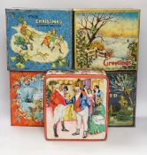 A group of vintage Christmas biscuit tins, including Elke, Huntley and Palmer and Cooperative