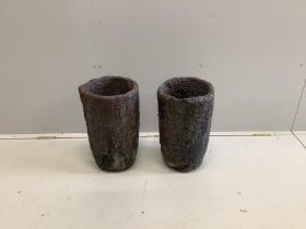 A pair of French Slag Foundry pots, diameter 26cm, height 45cm