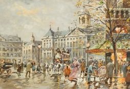 Style of Antoine Blanchard (1910-1988), Impressionist oil on canvas, Parisienne street scene with