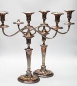 A pair of silver plate two branch candelabra