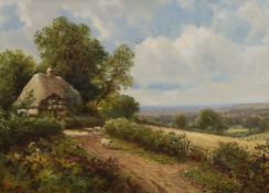 Henry Maidment (act. 1889-1914), oil on canvas, A Surrey cottage, monogrammed and dated, applied