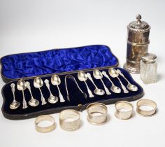 A cased set of twelve late Victorian silver teaspoons with tongs, William Hutton & Sons, London,