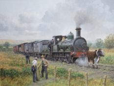 Gerald Broom (b.1944), Bishop’s Castle Railway interest oil on board, ‘Trespassing’, a portrait