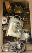 A small quantity of plated wares and a quartz onyx clock