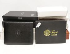 Royal Mint UK QEII proof coin year sets for 2002, 2003, 2005-2008, 2010, 2012 together with two