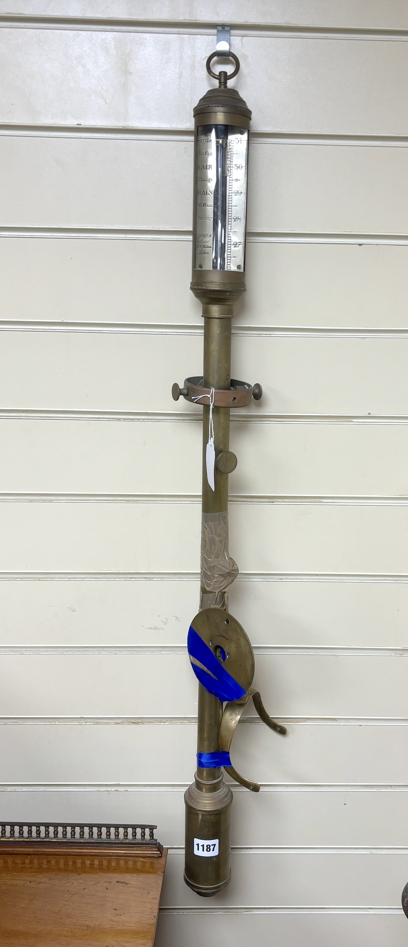 A brass ship's barometer with gimbal mount, height 95cm - Image 2 of 2