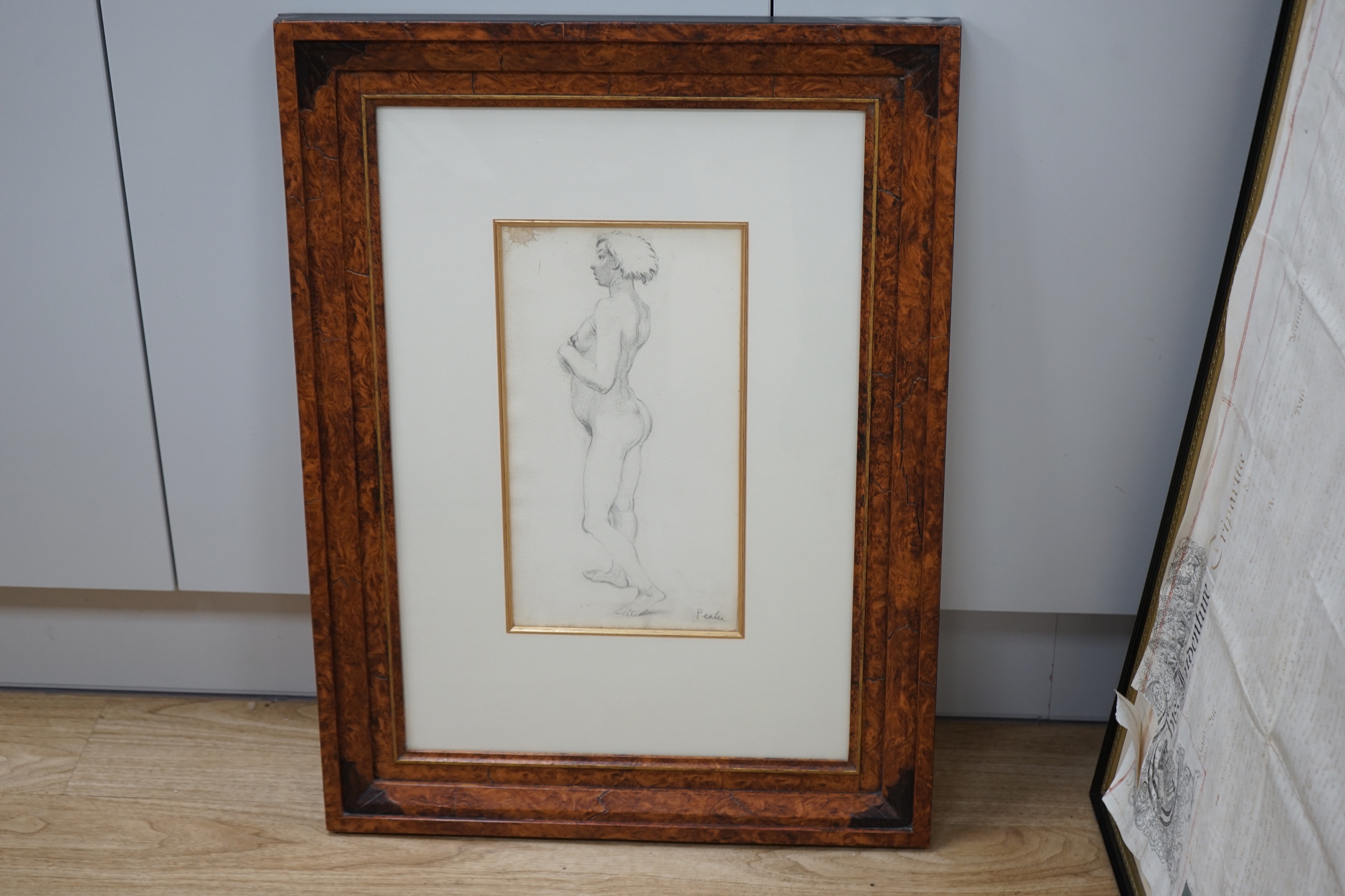 Mervyn Peake, author and illustrator (1911-1968), pencil drawing, Standing nude, signed, Victor - Image 2 of 4