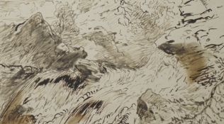 Attributed to William Roxby Beverley (1811-1889), pen and ink, Mountainous landscape, 9.5 x 16.5cm