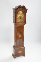 An Edwardian shell inlay miniature longcase clock, 43.5cm high