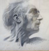 19th century French School c.1840, watercolour en grisaille, Head study with gridlines, 42 x 39cm