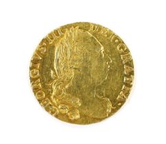 British gold coins, George III guinea 1786 (S3728), fourth laur. head, about EF